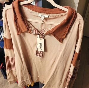 Bluevelvet Frayed Edges Patchwork Top